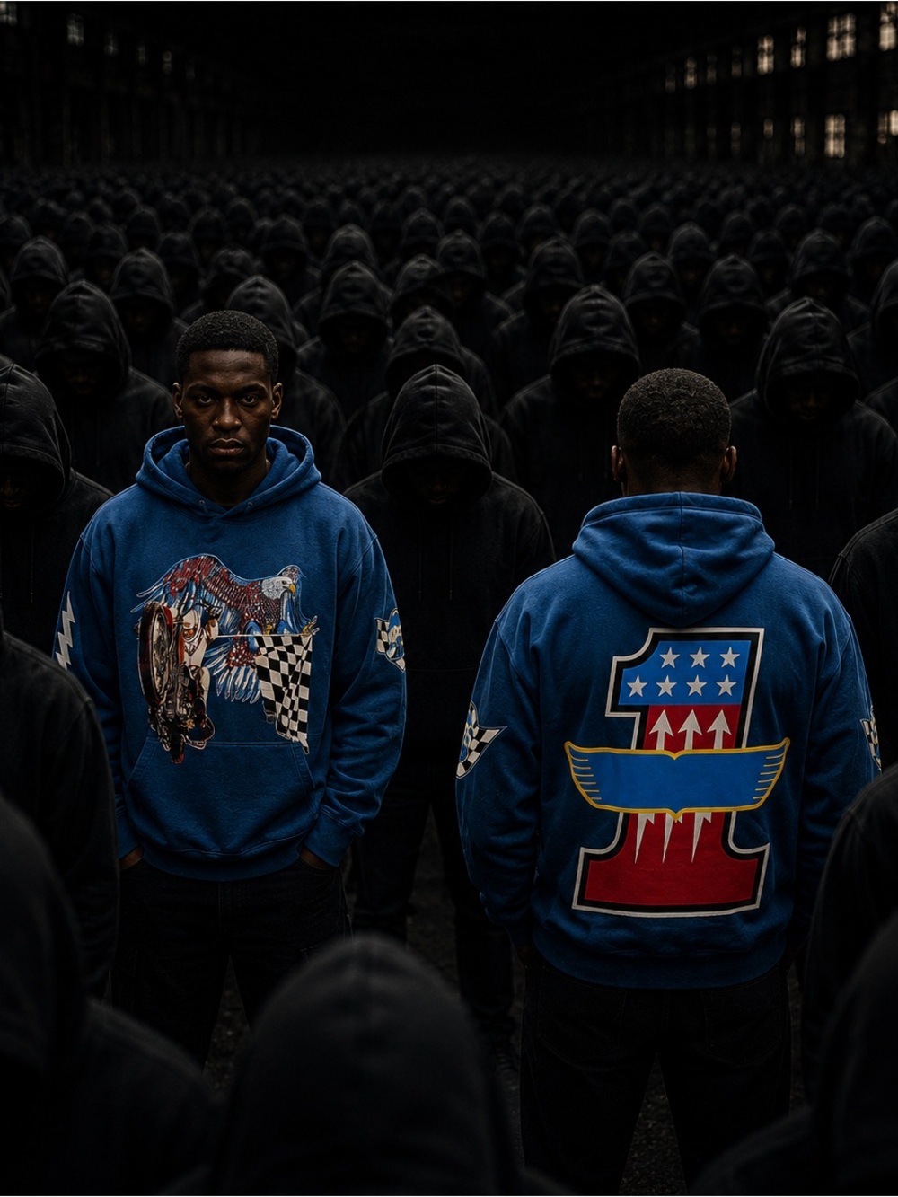 Campus Motorsports Graphic Hoodie in Navy Blue